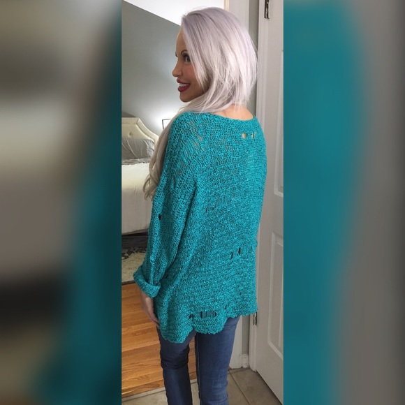LAST 1! 💕So cute Teal distressed sweater - Picture 2 of 2